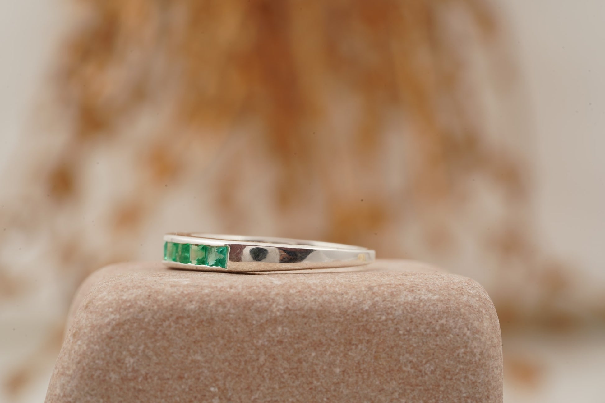 Princess Emerald Channel Set Wedding Band Round