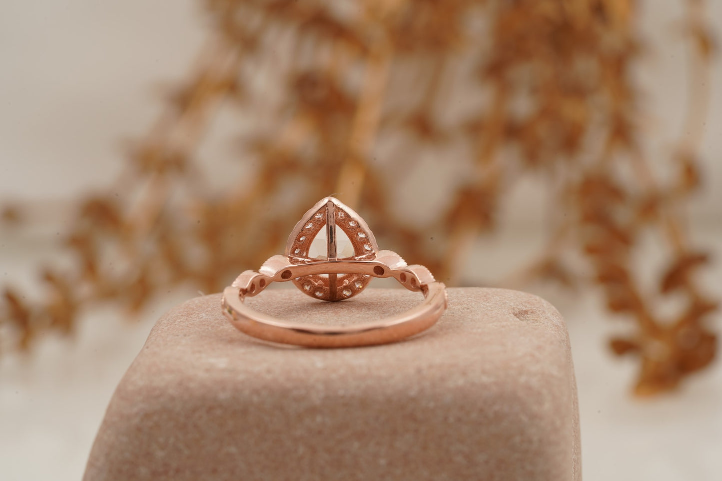 Pear Shaped Morganite Rose Gold Bridal Engagement Ring