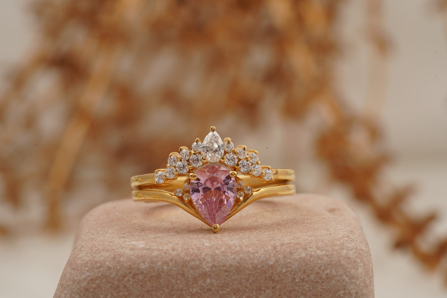 Pink Sapphire Engagement Ring Set With Diamond Wedding Band Marge