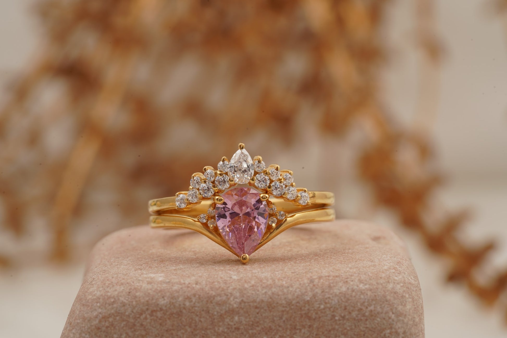 Pink Sapphire Engagement Ring Set With Diamond Wedding Band Marge