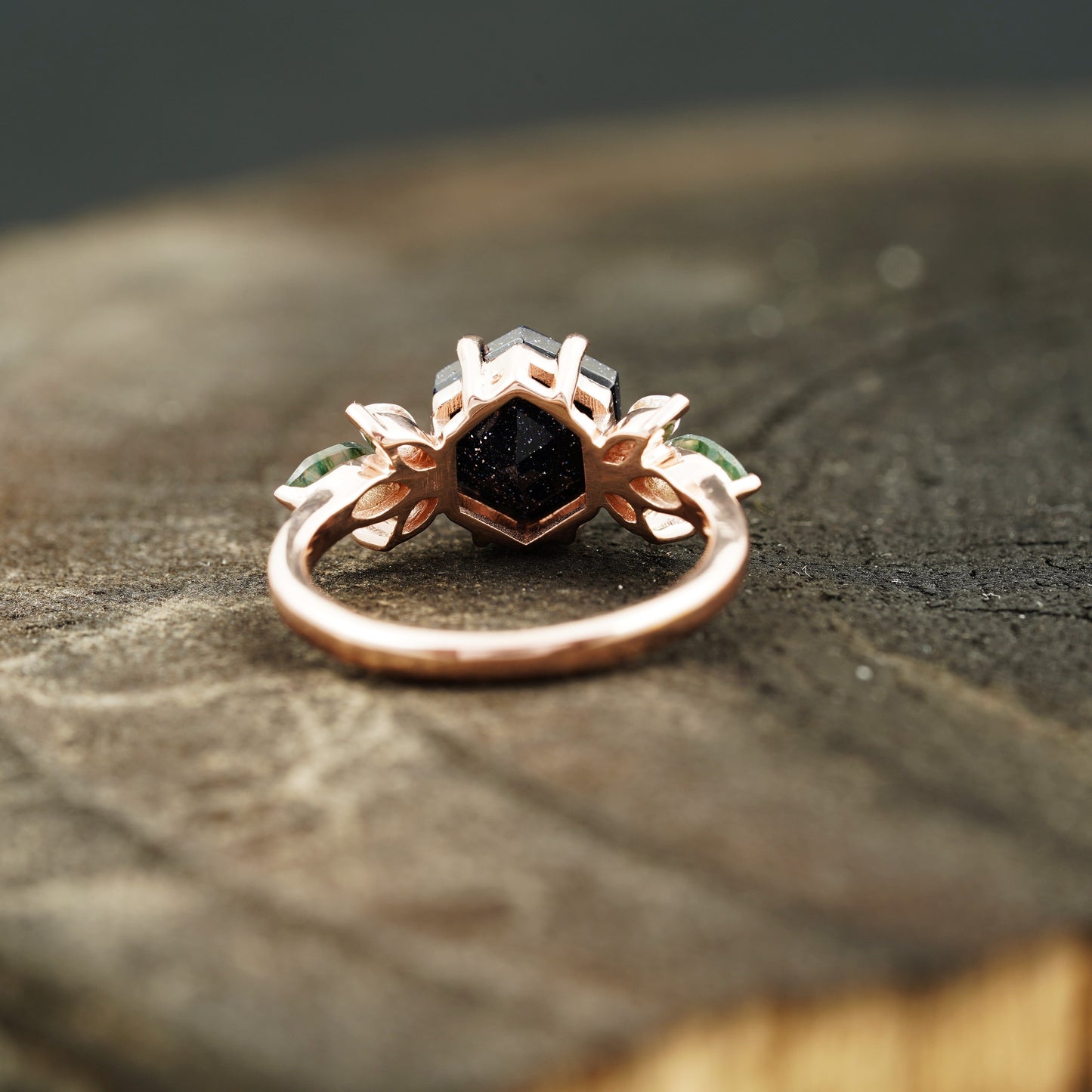 Blue Sandstone Gemstone Ring Cluster Ring Back Side