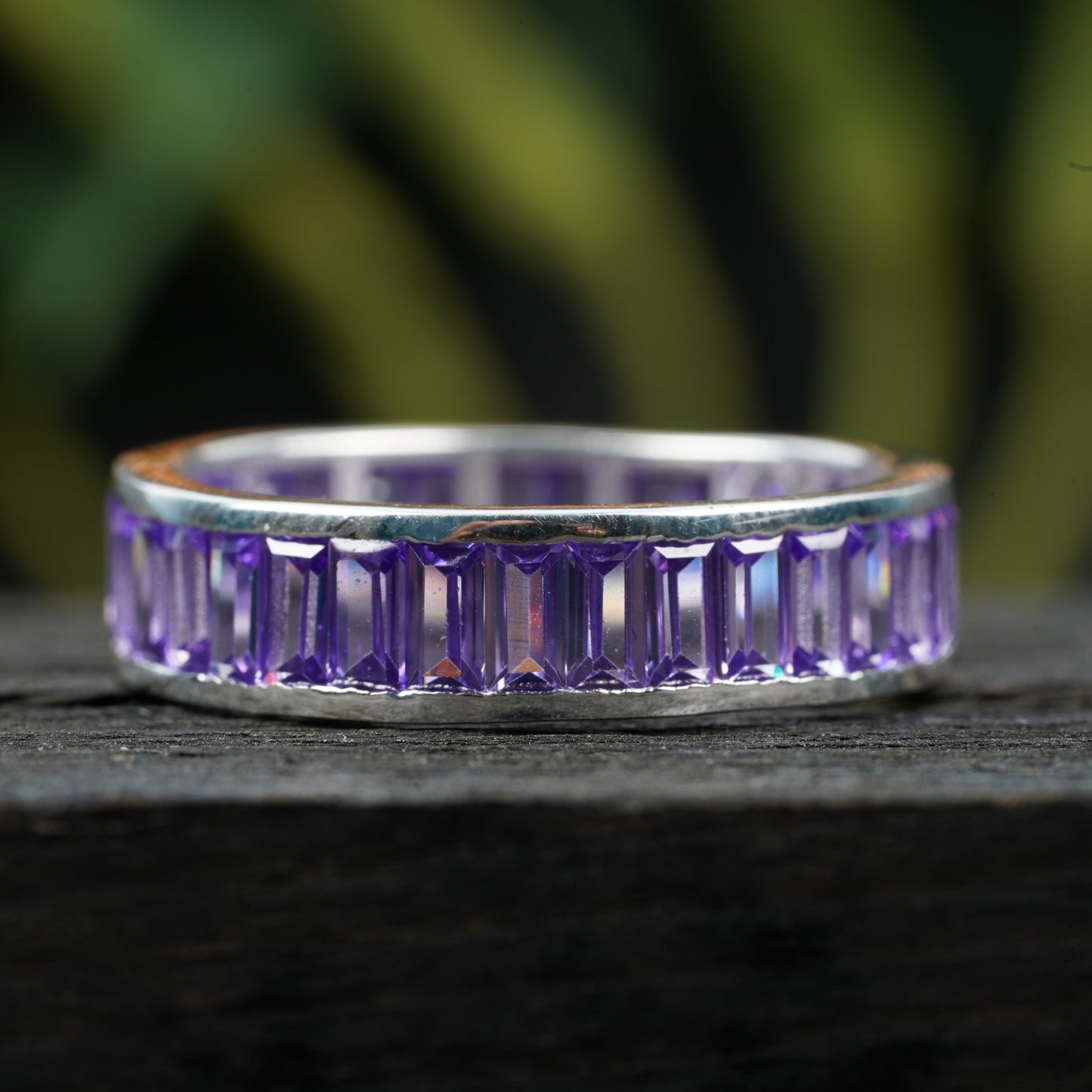 Baguette Cut Amethyst Gem Channel Set Wedding Band Ring