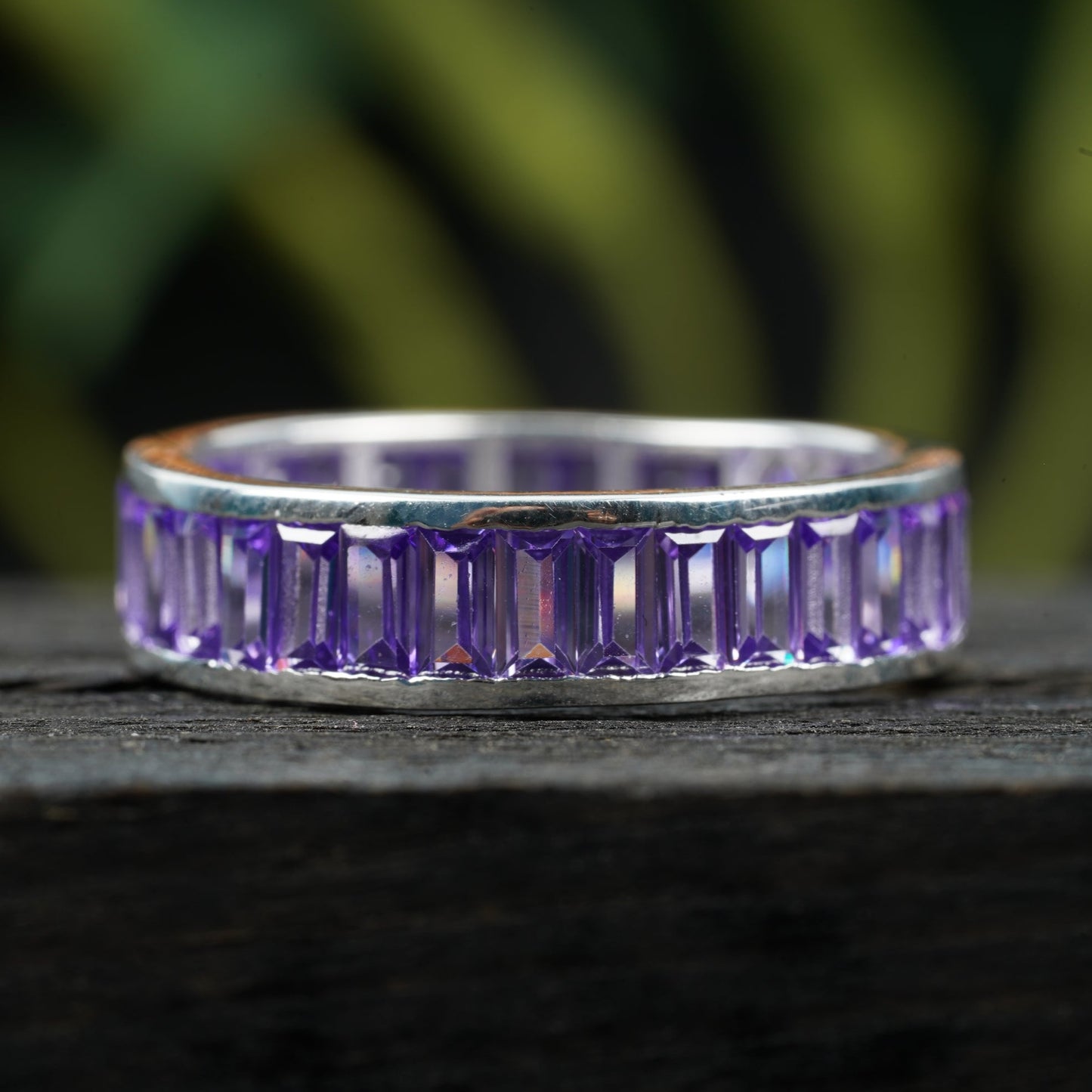 Baguette Cut Amethyst Gem Channel Set Wedding Band Ring