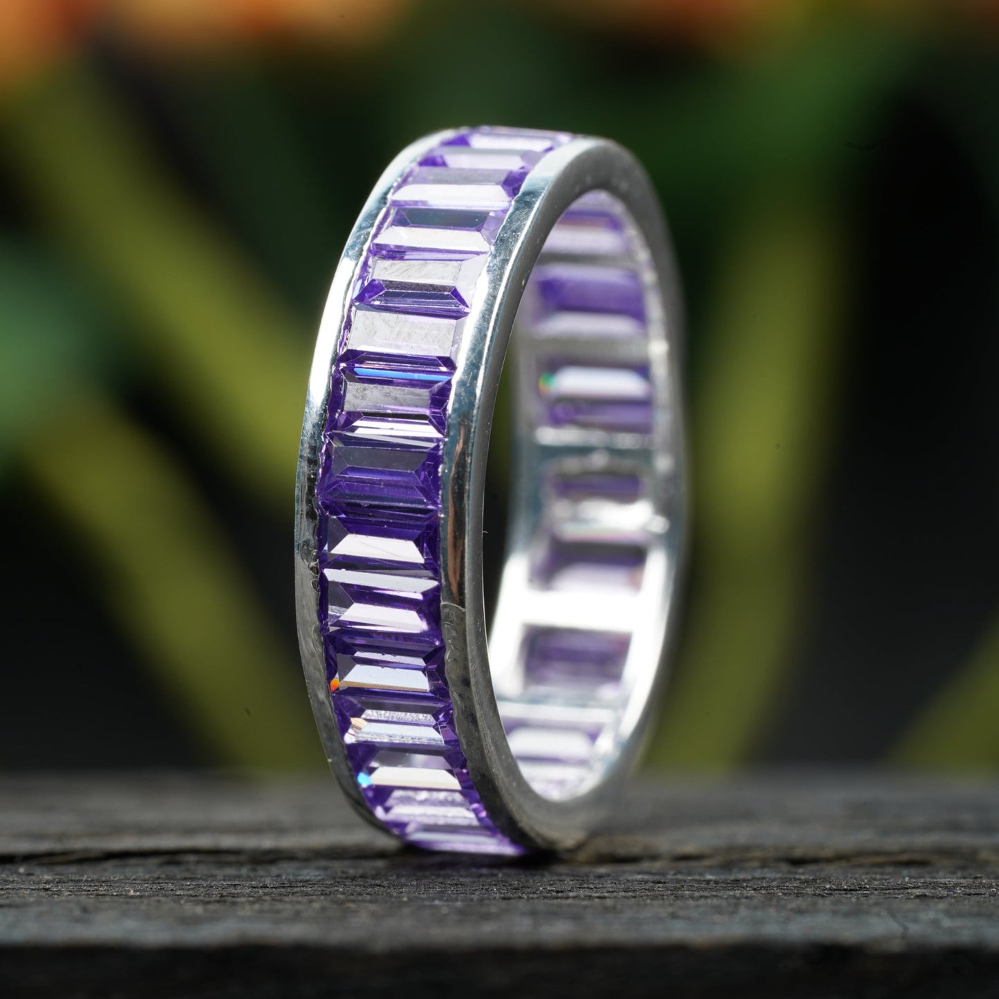 Baguette Cut Amethyst Gem Channel Set Wedding Band Ring