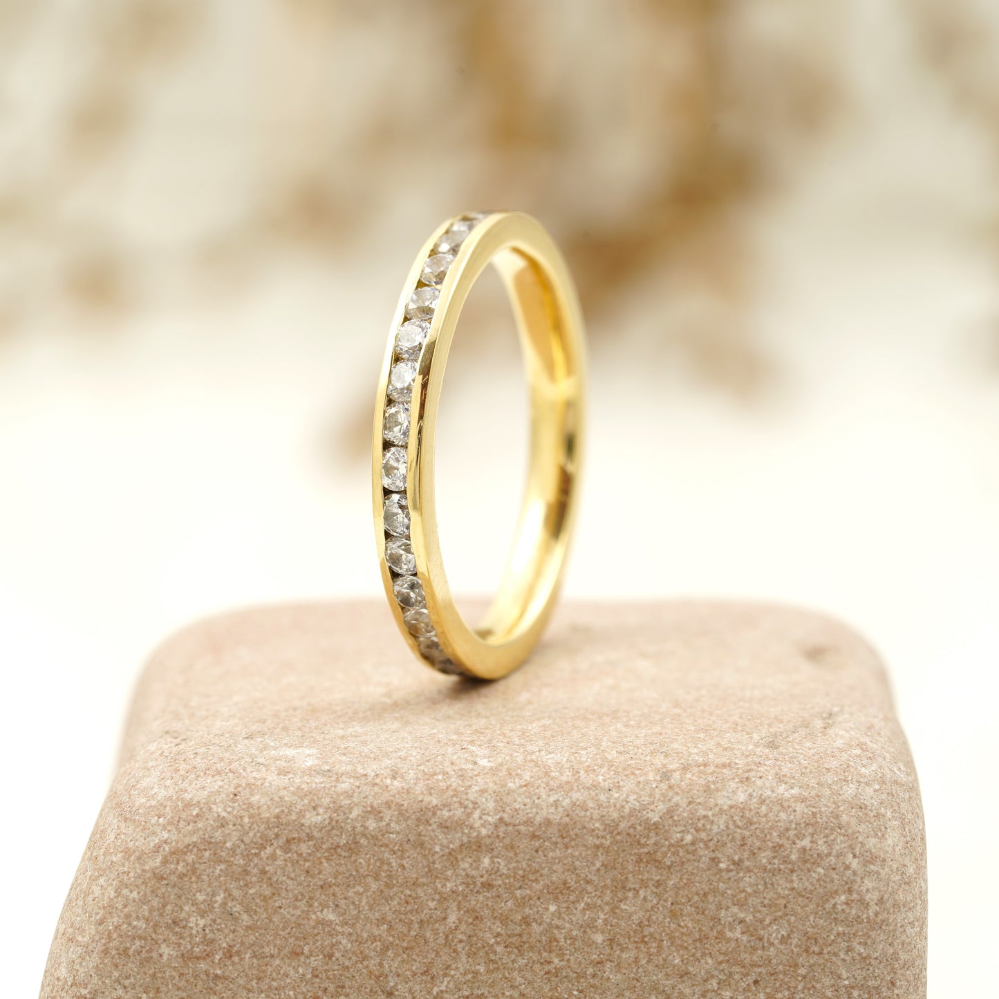 Bezel Set Diamond Stacking 14k Solid Gold Women's Wedding Band