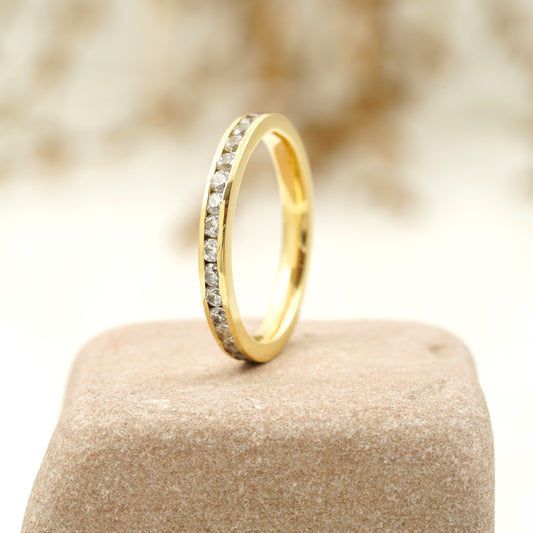Bezel Set Diamond Stacking 14k Solid Gold Women's Wedding Band