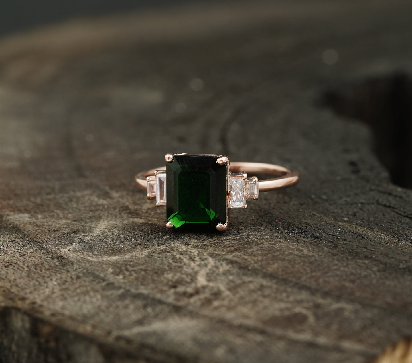 Green Emerald Gemstone Engagement Ring