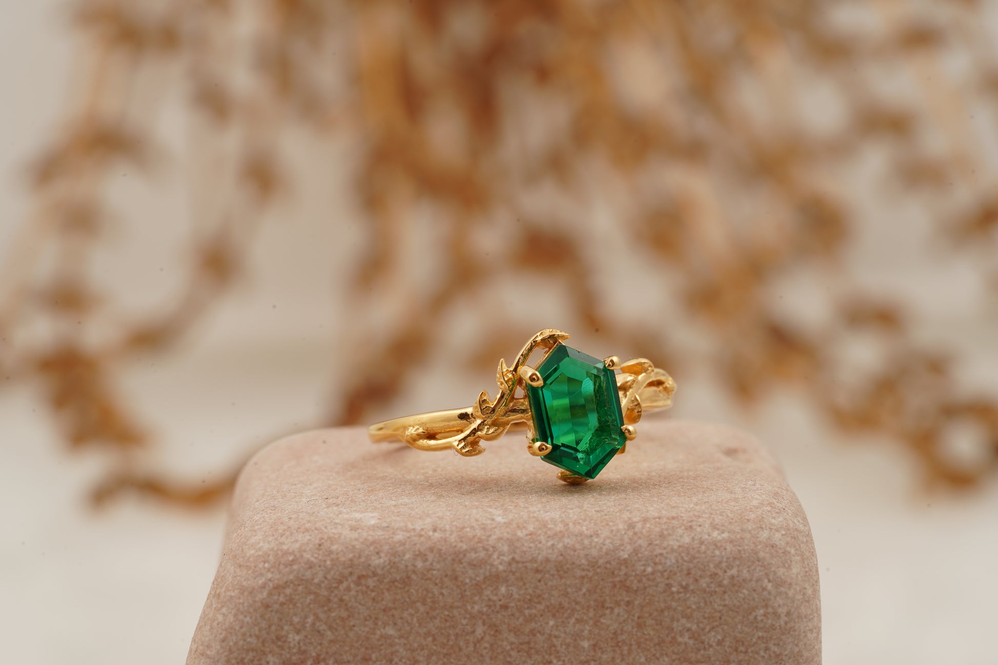 Emerald Hexagon Engagement Ring Right Side