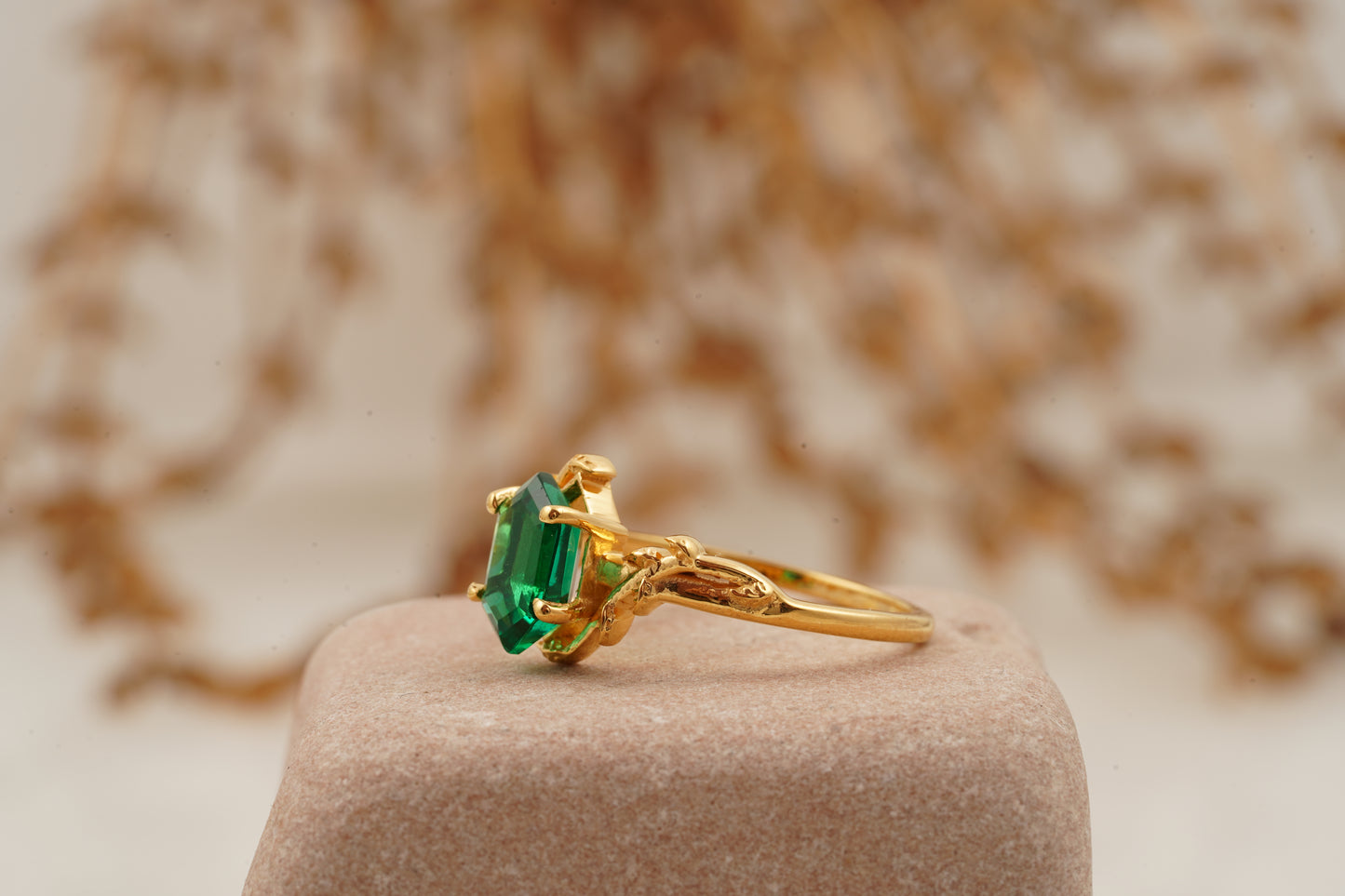 Emerald Hexagon Engagement Ring SIde Position