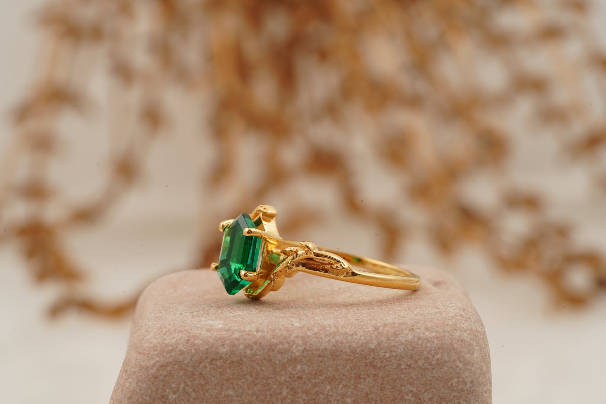 Emerald Hexagon Engagement Ring SIde Position