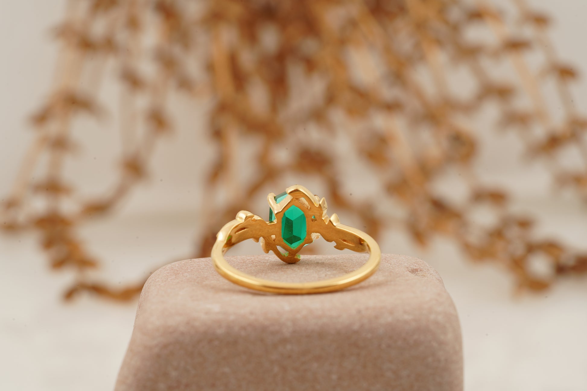 Emerald Hexagon Engagement Ring Back Side