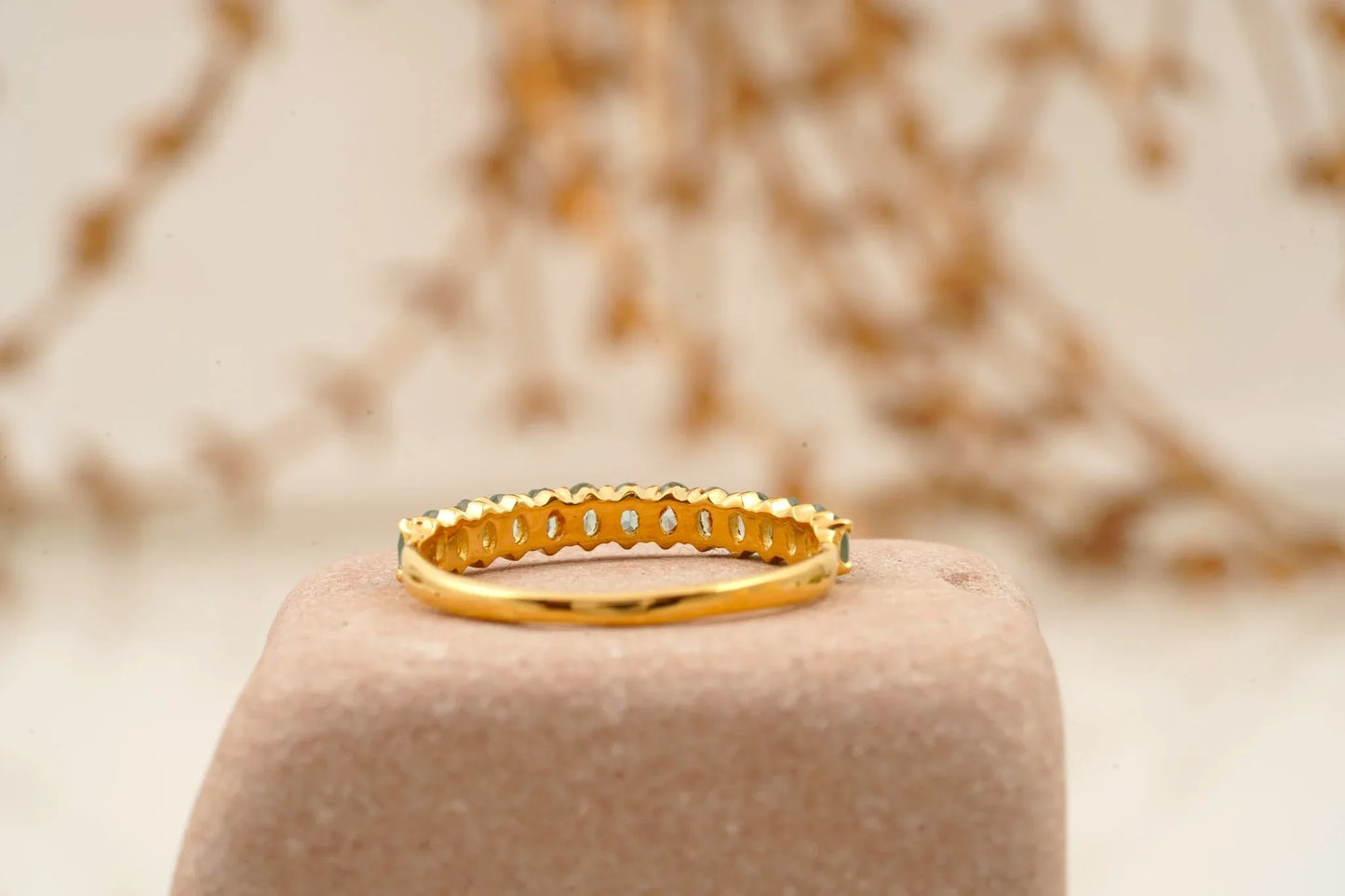 Oval Cut Aquamarine Stacking Wedding Band Solid Gold - MinimalistJewels