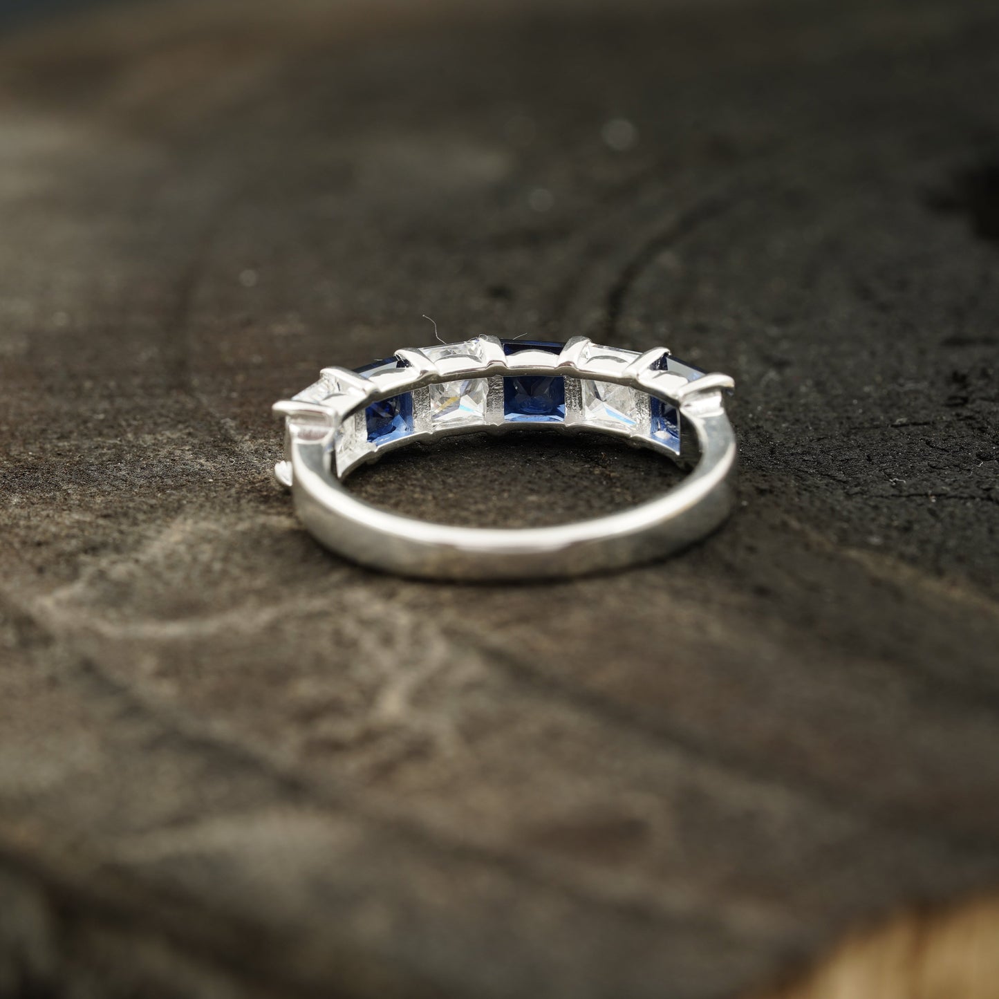 Princess Cut Sapphire And Diamond 925 Silver Wedding Band