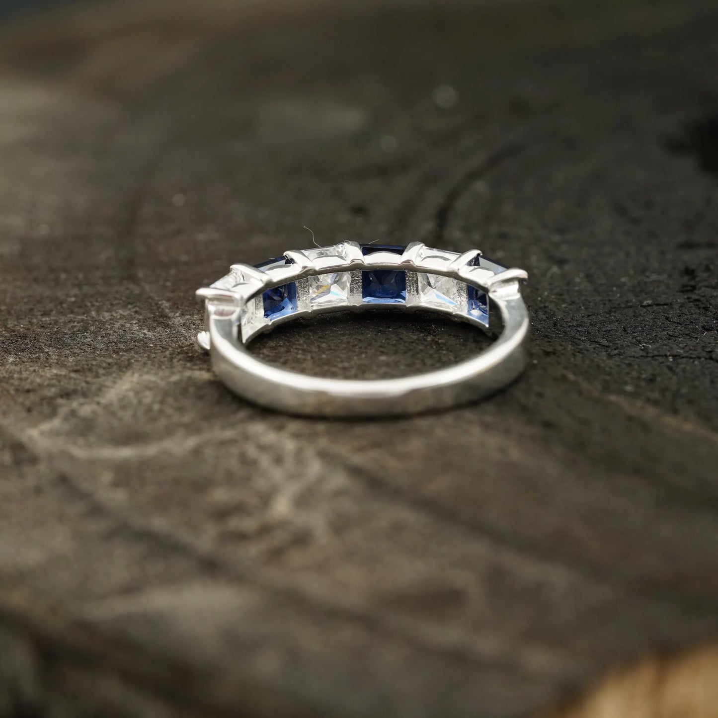 Princess Cut Sapphire And Diamond 925 Silver Wedding Band - MinimalistJewels