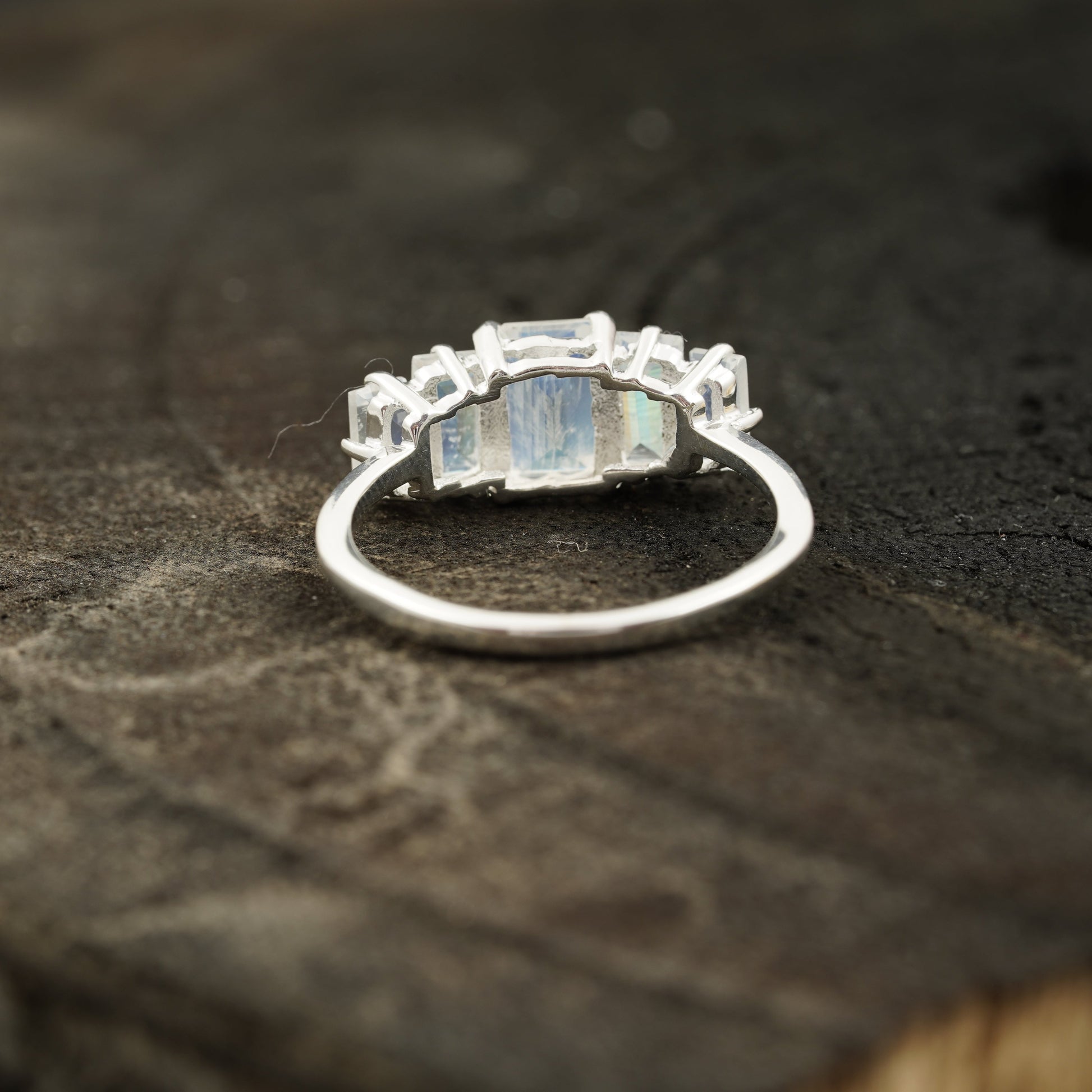 Emerald Cut Moonstone Engagement Ring Back Side