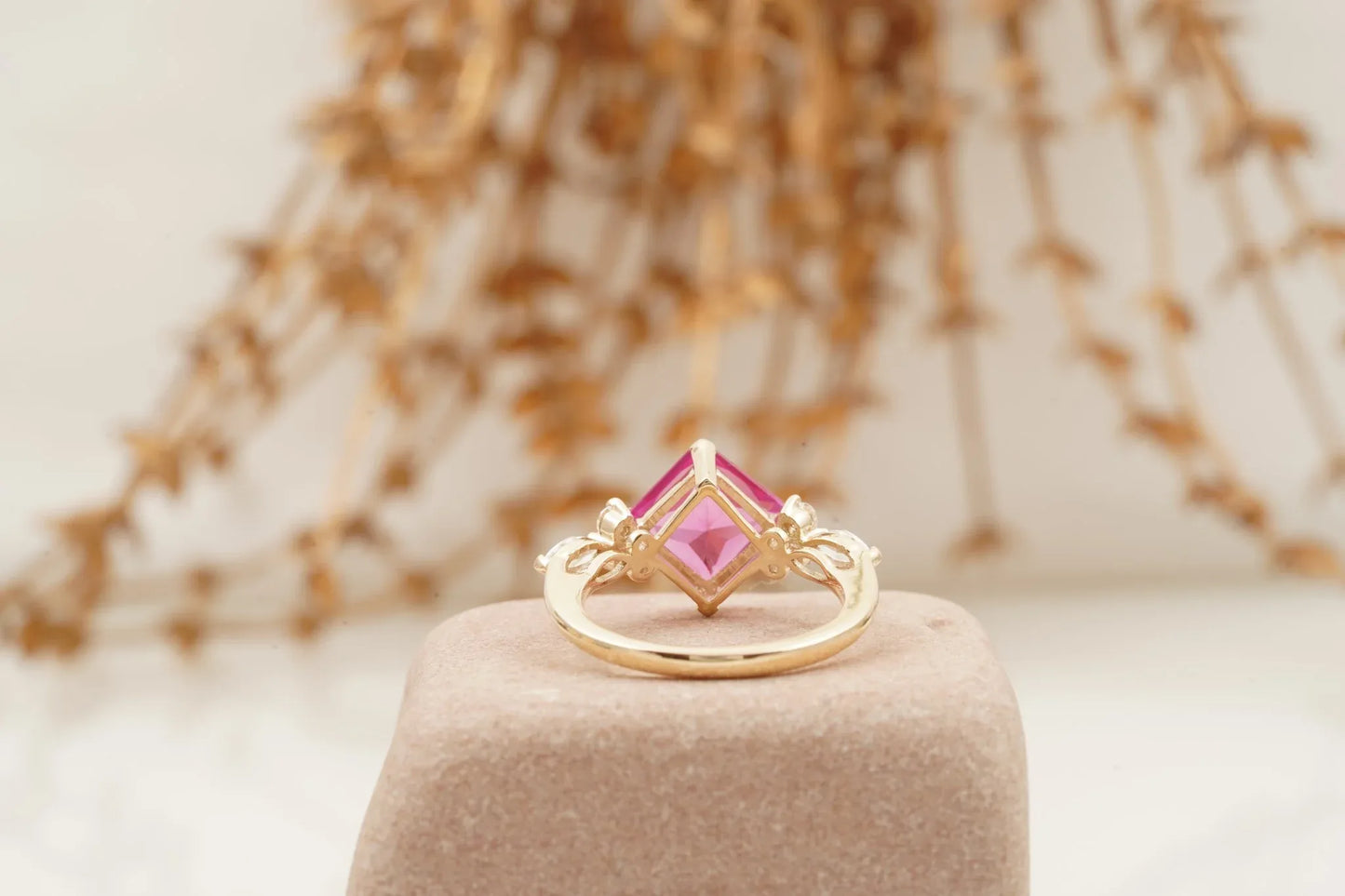 Princess Cut Ruby Ring Marquise Diamond Engagement Ring - MinimalistJewels