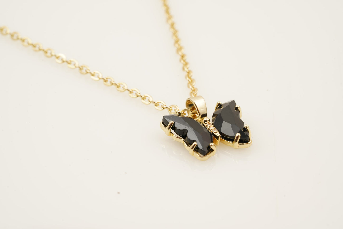 Black Onyx Butterfly Necklace With Diamonds And Prongs