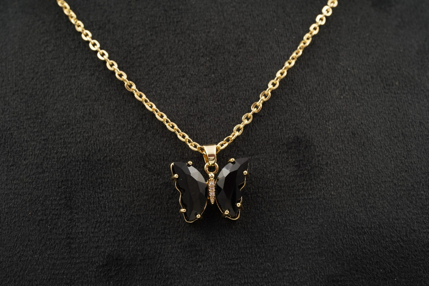 Black Onyx Butterfly Necklace With Diamonds And Prongs
