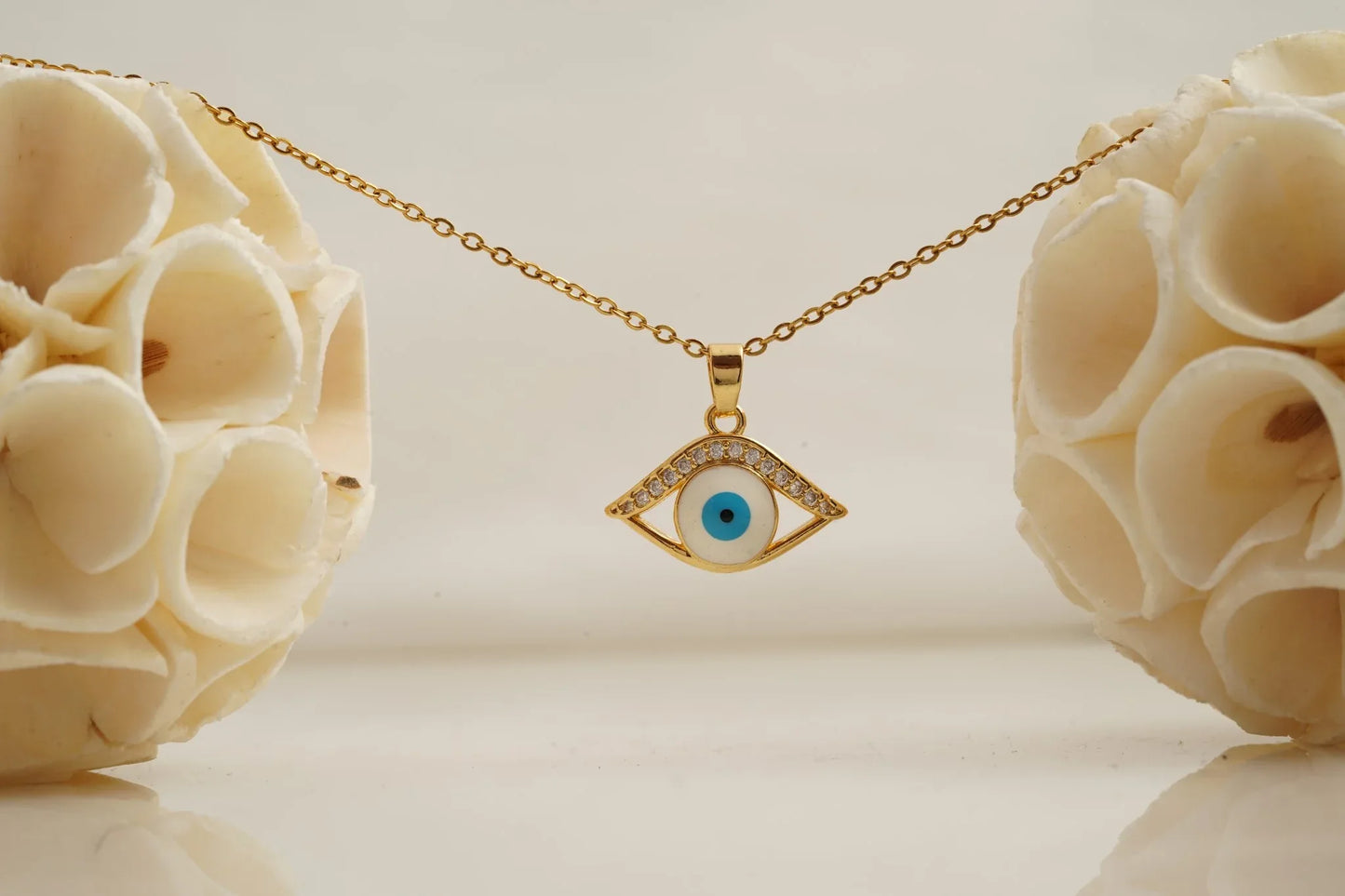 Dainty Evil Eye Pendant Halo Diamond With Gold Chain For Women - MinimalistJewels