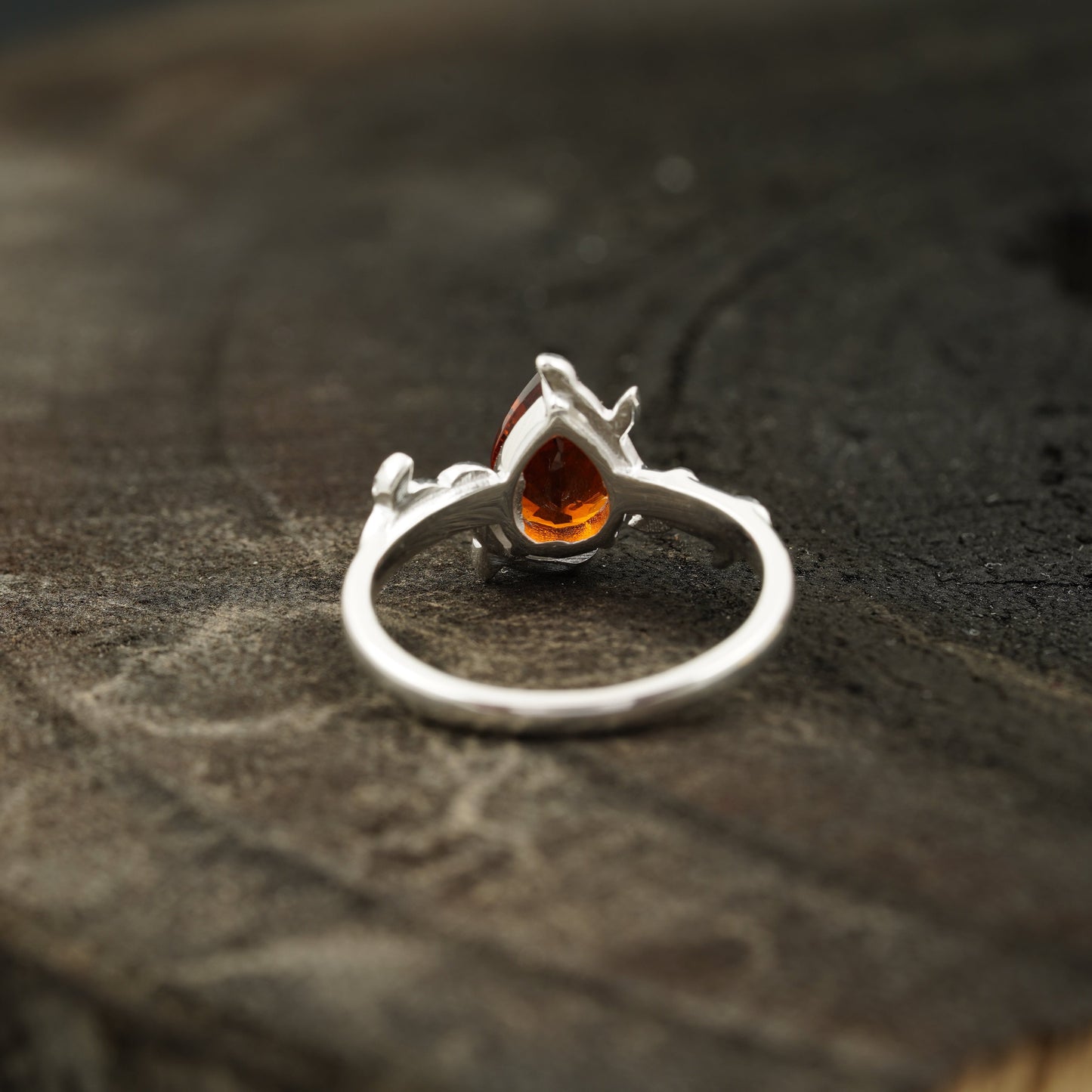 Red Garnet Leaf Engagement Ring Back Side