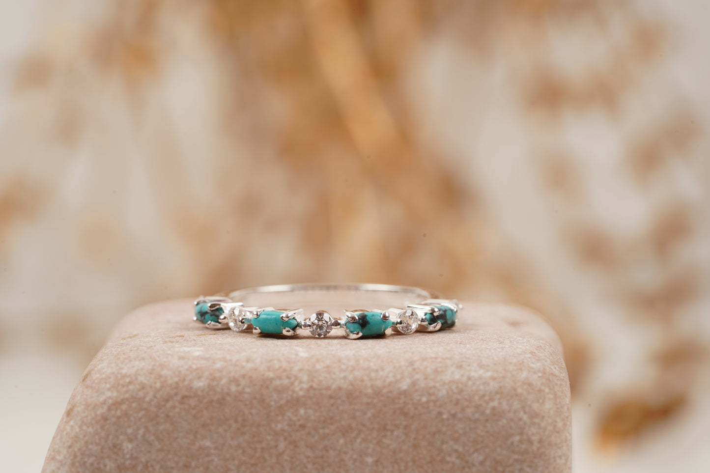 Turquoise Wedding Band Marquise Cut Half Eternity 925 Silver Ring