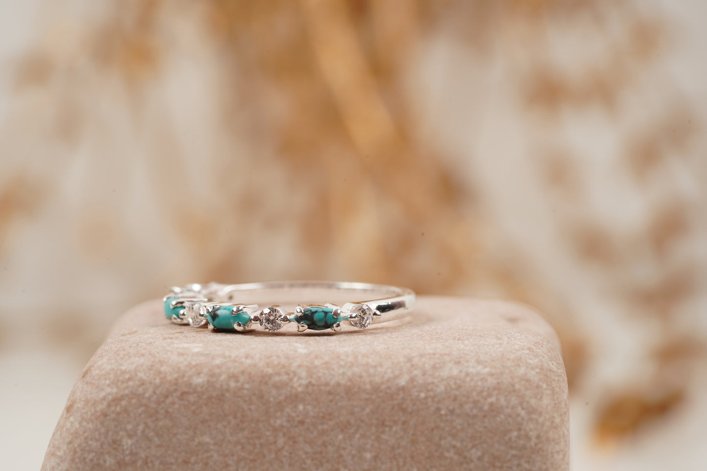 Turquoise Wedding Band Marquise Cut Half Eternity 925 Silver Ring