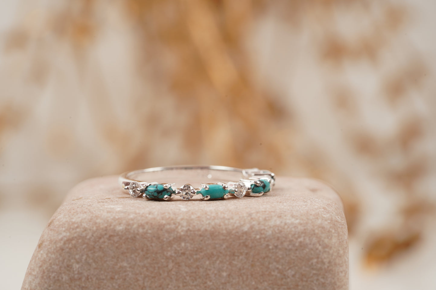 Turquoise Wedding Band Marquise Cut Half Eternity 925 Silver Ring