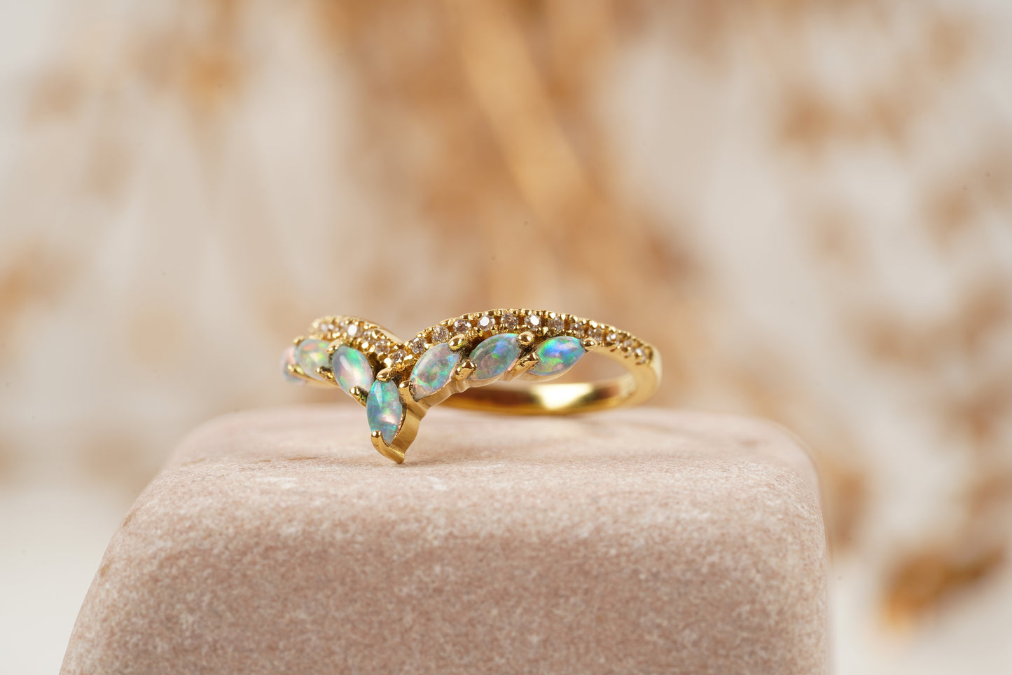 Marquise Cut Fire Opal CZ Diamond Wedding Band