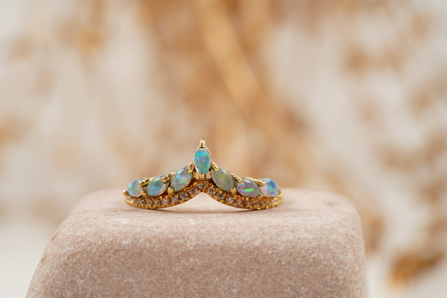 Marquise Cut Fire Opal CZ Diamond Wedding Band