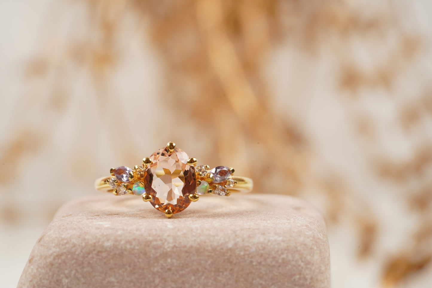 Oval Cut Morganite Gemstone Sterling Silver Engagement Ring