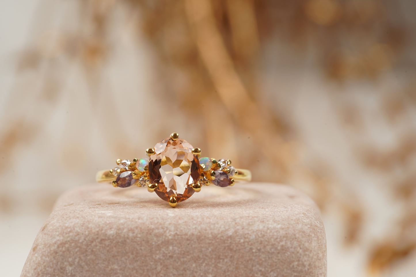 Oval Cut Morganite Gemstone Sterling Silver Engagement Ring