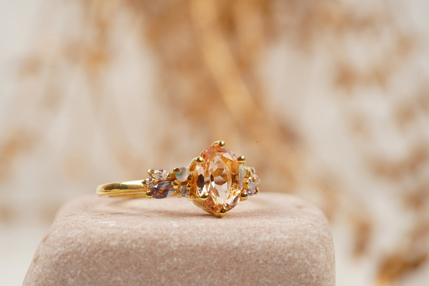 Oval Cut Morganite Gemstone Sterling Silver Engagement Ring