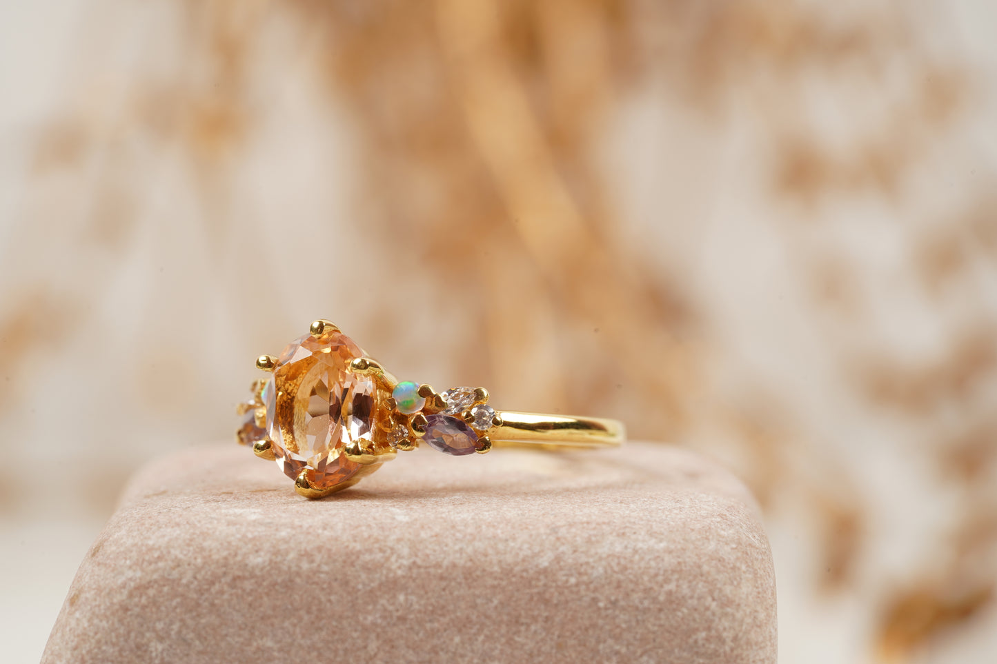 Oval Cut Morganite Gemstone Sterling Silver Engagement Ring