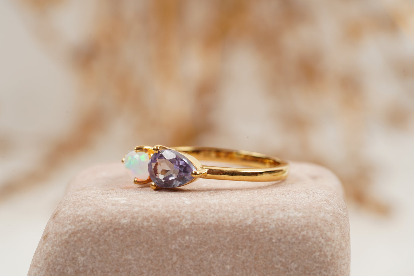 Pear Cut Alexandrite Art Deco Moissanite 3 Stone Wedding Band