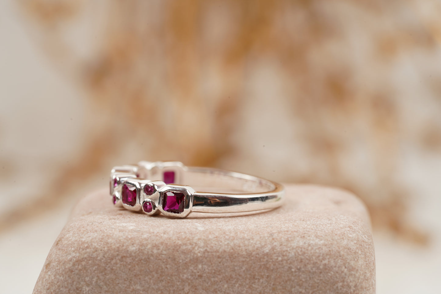 Princess Cut Ruby July Birthstone Wedding Band
