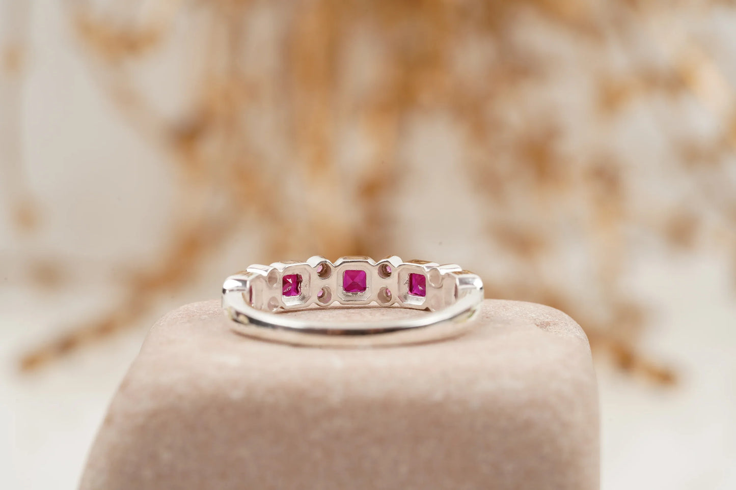 Princess Cut Ruby July Birthstone Wedding Band - MinimalistJewels