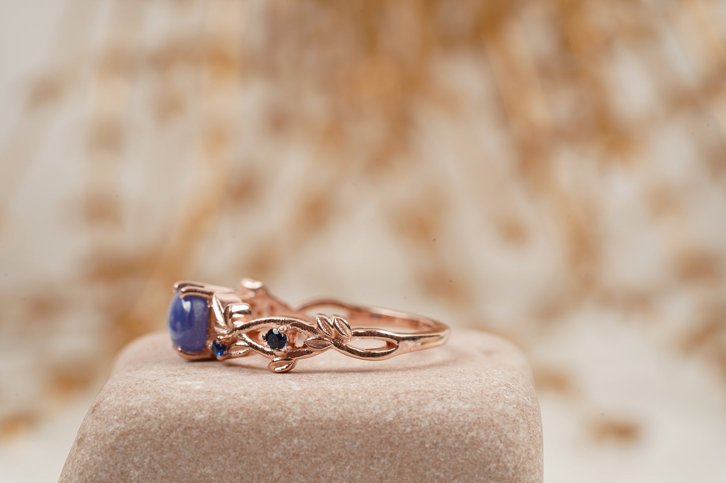 Vintage Star Sapphire Branch Leaf Engagement Ring Left Angle