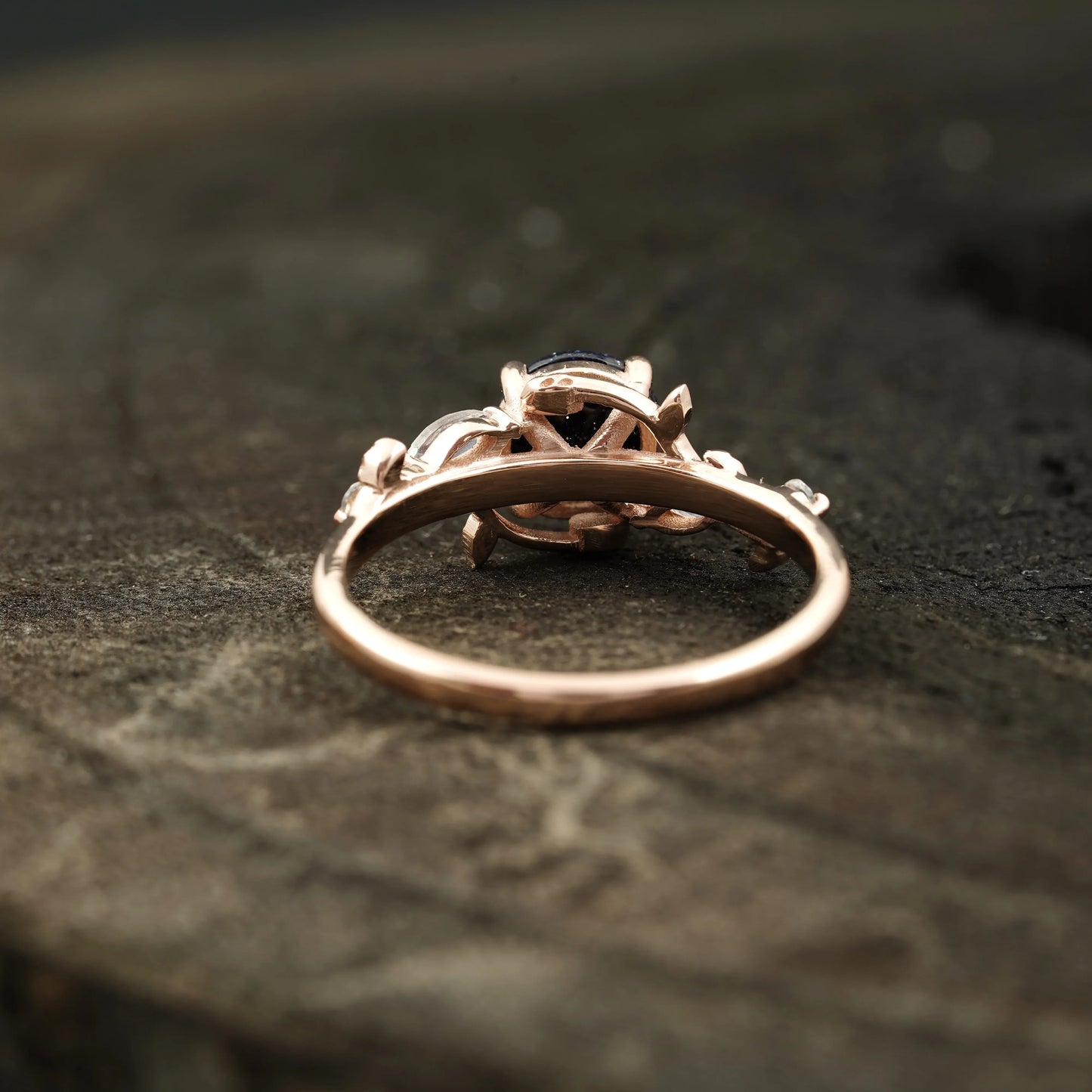 Blue Sandstone Leaf Design Engagement Rings - MinimalistJewels