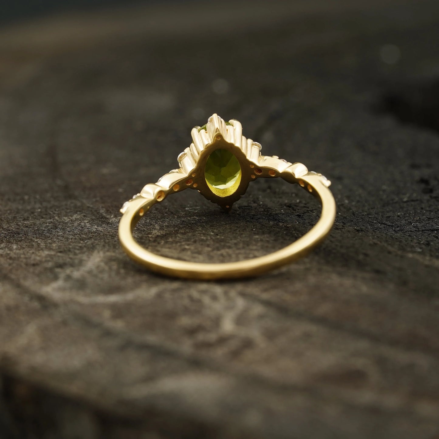 Oval Cut Cluster Halo Diamond Peridot Engagement Ring - MinimalistJewels