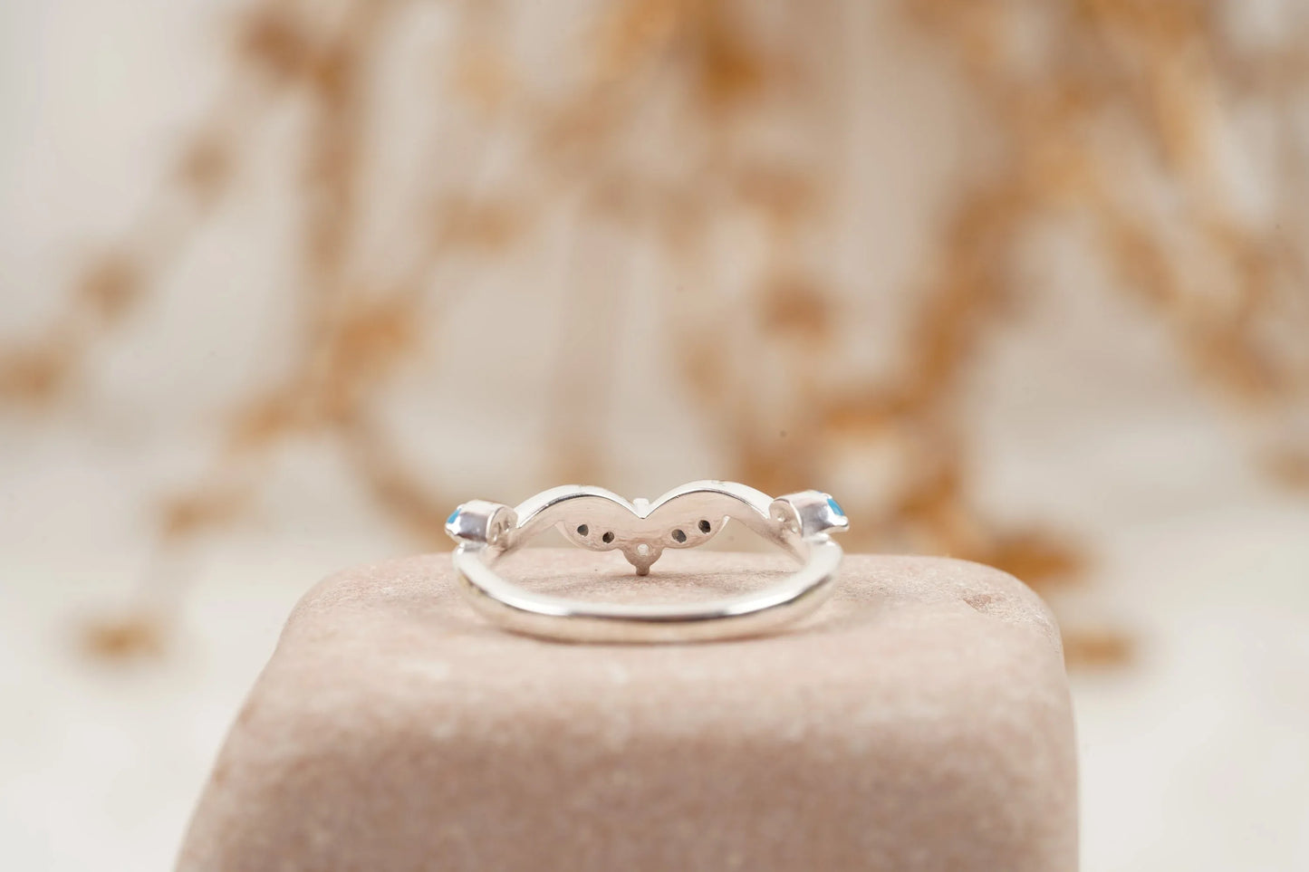 Turquoise Half Eternity Sterling Silver Wedding Band - MinimalistJewels