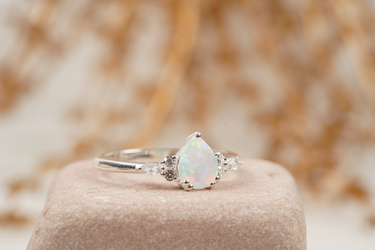 pear shaped opal cluster engagement ring | Promise bridal ring