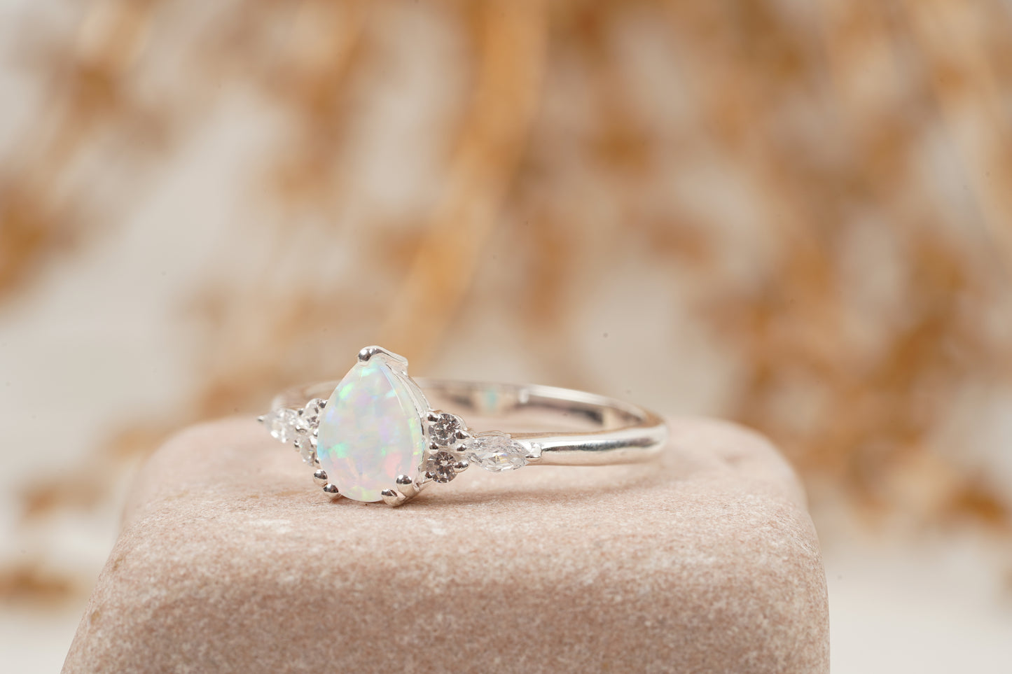 pear shaped opal cluster engagement ring | Promise bridal ring