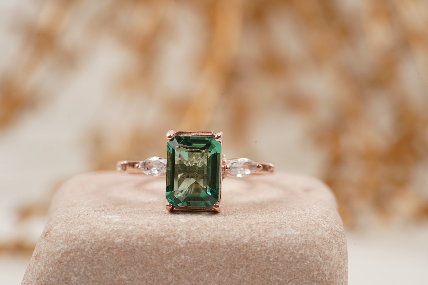 Natural Green Amethyst Prestolite Engagement Ring