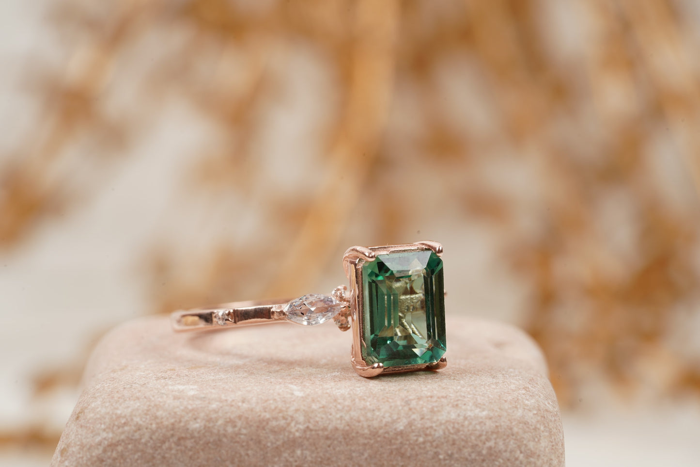 Natural Green Amethyst Prestolite Engagement Ring