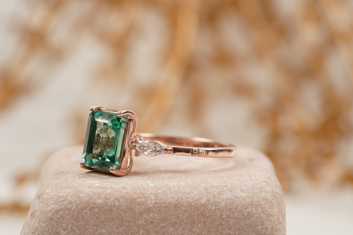 Natural Green Amethyst Prestolite Engagement Ring