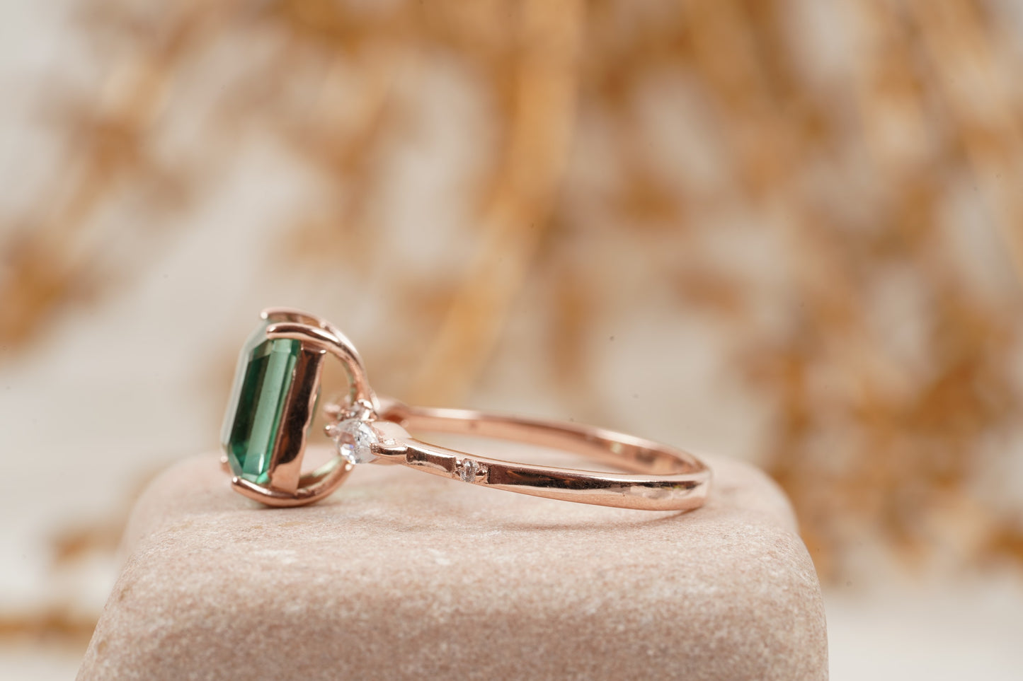 Natural Green Amethyst Prestolite Engagement Ring