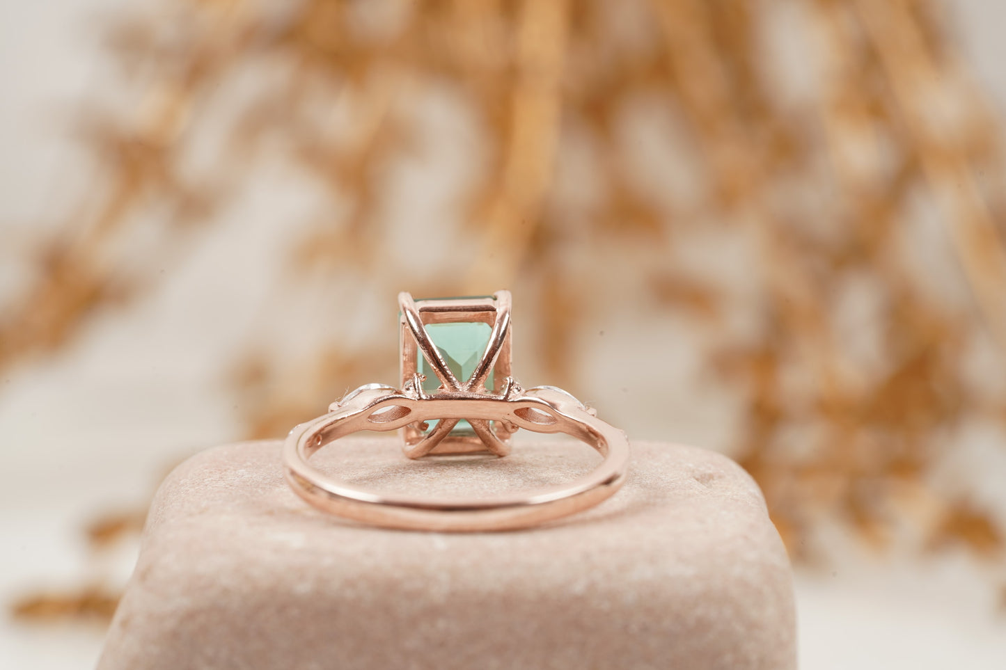 Natural Green Amethyst Prestolite Engagement Ring