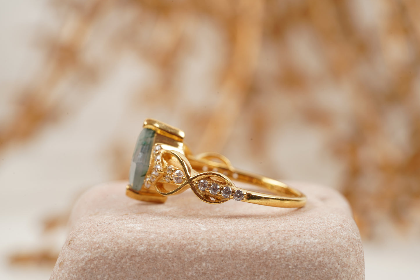 Princess cut Moss Agate engagement ring