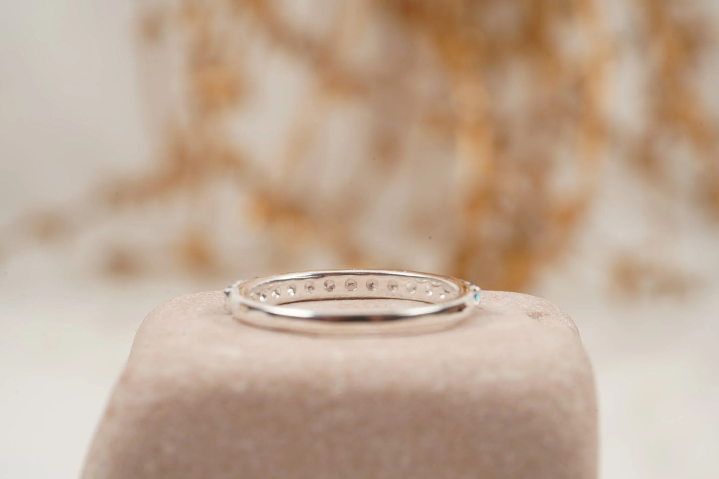 London Blue Topaz And Diamond Wedding Band 925 Sterling Silver - MinimalistJewels