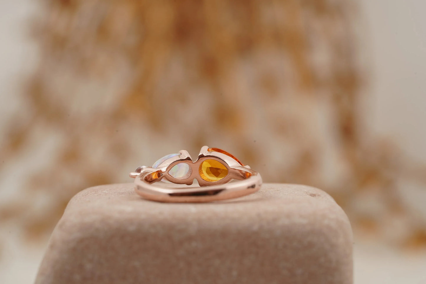 Pear Citrine Gemstone Three Stone Opal Cluster Wedding Ring - MinimalistJewels